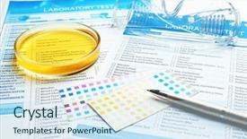  Presentation with laboratory equipment - Colorful presentation design enhanced with urinary system - medical equipment and laboratory test backdrop and a sky blue colored foreground