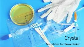  Presentation with medical urinary system - Slide deck enhanced with urinary system - medical equipment on table urology background and a light blue colored foreground