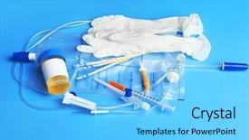  Presentation with medical equipment - Beautiful theme featuring urinary system - medical equipment on table urology backdrop and a light blue colored foreground