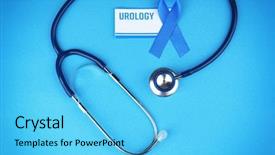 Presentation with medical prostate - Beautiful presentation design featuring urinary system - medical stethoscope card and ribbon backdrop and a light blue colored foreground