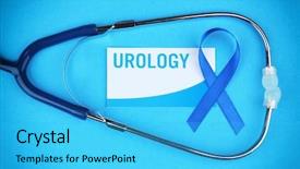  Presentation with medical prostate - Colorful PPT layouts enhanced with urinary system - medical stethoscope card and ribbon backdrop and a cyan colored foreground