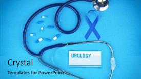  Presentation with medical prostate - Presentation theme enhanced with urinary system - medical stethoscope card ribbon background and a cyan colored foreground