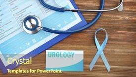  Presentation with prostate cancer - Slide deck having urinary system - stethoscope on laboratory test card background and a tawny brown colored foreground