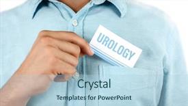  Presentation with urology - PPT theme featuring urinary tract - man holding business card urology background and a light blue colored foreground