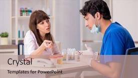  Presentation with urine - Beautiful presentation theme featuring urination - patient visiting doctor for urine backdrop and a coral colored foreground