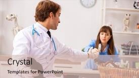  Presentation with clinic - Presentation theme featuring urine veterinary - doctor and assistant in vet background and a soft green colored foreground