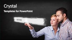  Presentation with web browser - Slide set enhanced with url - young couple touching web browser background and a dark gray colored foreground