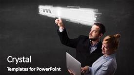  Presentation with web browser - Cool new slide set with url - young couple touching web browser backdrop and a dark gray colored foreground