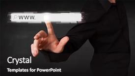  Presentation with web browser - Colorful slide set enhanced with url - young man touching web browser backdrop and a dark gray colored foreground