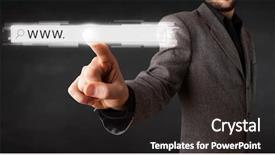  Presentation with web browser - Colorful slide set enhanced with url - young man touching web browser backdrop and a dark gray colored foreground