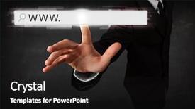  Presentation with web browser - PPT theme enhanced with url - young man touching web browser background and a black colored foreground