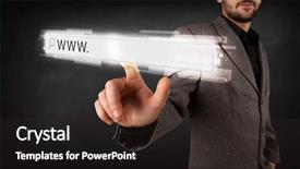  Presentation with web browser - Amazing slide set having url - young man touching web browser backdrop and a dark gray colored foreground