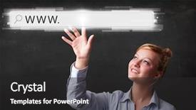  Presentation with web browser - Beautiful PPT layouts featuring url - young woman touching web browser backdrop and a dark gray colored foreground