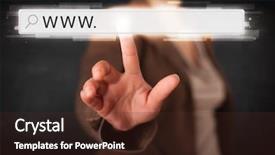  Presentation with web browser - Slide set consisting of url - young woman touching web browser background and a tawny brown colored foreground