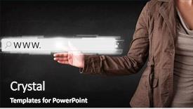  Presentation with web browser - Amazing PPT theme having url - young woman touching web browser backdrop and a dark gray colored foreground