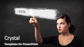  Presentation with web browser - Beautiful PPT layouts featuring url - young woman touching web browser backdrop and a dark gray colored foreground