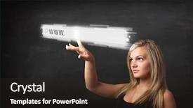  Presentation with web browser - Beautiful slide set featuring url - young woman touching web browser backdrop and a dark gray colored foreground