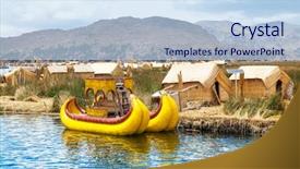  Presentation with boat - PPT layouts featuring uro - totora boat on the titicaca background and a sky blue colored foreground