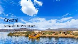  Presentation with boat - PPT theme enhanced with uro - totora boat on the titicaca background and a light blue colored foreground