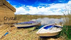  Presentation with draagon boat racing - Audience pleasing presentation theme consisting of uro - totora boat on the titicaca backdrop and a coral colored foreground