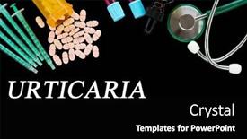  Presentation with medical pills - Slide deck enhanced with urticaria-text-on-medical-background background and a black colored foreground
