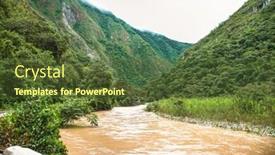  Presentation with river - Presentation design featuring river near to machu picchu background and a tawny brown colored foreground