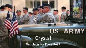  Presentation with jeep - Audience pleasing presentation theme consisting of us-army-soldiers-gather backdrop and a tawny brown colored foreground
