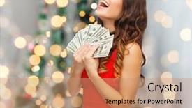  Presentation with money tree - Beautiful PPT theme featuring us dollar money over christmas backdrop and a coral colored foreground