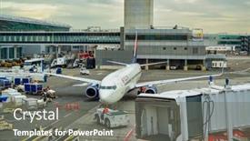  Presentation with airport runway - Presentation design having us-new-york-1-20 background and a gray colored foreground