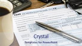  Presentation with calculator - Cool new PPT layouts with us tax form 1040 backdrop and a sky blue colored foreground
