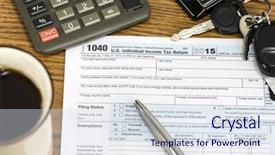  Presentation with calculator - PPT theme with us tax form 1040 background and a sky blue colored foreground