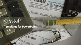  Presentation with calculator - Audience pleasing slides consisting of us tax form 1040 backdrop and a dark gray colored foreground