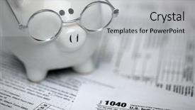  Presentation with income tax vintage - PPT theme enhanced with us tax forms with piggybank background and a light gray colored foreground