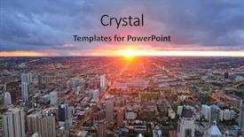  Presentation with chicago - Colorful PPT theme enhanced with usa buildings - chicago skyline panorama aerial view backdrop and a light blue colored foreground