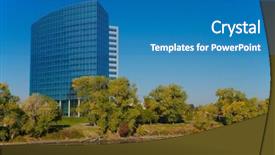  Presentation with modern trees - Slide set with usa buildings - modern building on river background and a teal colored foreground