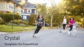  Presentation with teen girls - Presentation theme consisting of usa free - three pre-teen girls playing background and a light gray colored foreground