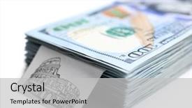  Presentation with saving - PPT theme featuring pack of american dollars isolated on white saving concept background and a light gray colored foreground