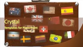  Presentation with japan travel - Audience pleasing PPT theme consisting of usa japan - travel suitcase with stickers isolated backdrop and a tawny brown colored foreground