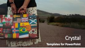  Presentation with suitcase - Amazing slide set having usa japan - woman with vintage travel suitcase backdrop and a tawny brown colored foreground