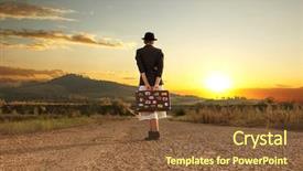  Presentation with vintage women - Colorful slide set enhanced with usa japan - women with vintage travel suitcase backdrop and a tawny brown colored foreground