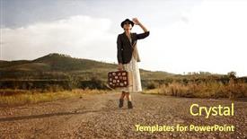  Presentation with vintage women - Beautiful slides featuring usa japan - women with vintage travel suitcase backdrop and a tawny brown colored foreground