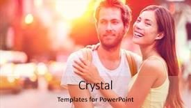  Presentation with young happy couple - Colorful PPT layouts enhanced with usa playful multiracial people living backdrop and a coral colored foreground