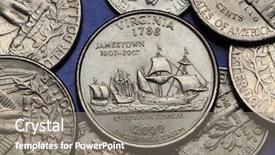  Presentation with quarter - Amazing PPT theme having usa ships susan constant backdrop and a gray colored foreground