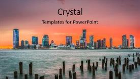  Presentation with pittsburgh pennsylvania usa city skyline - Slide set enhanced with usa skyline across the hudson background and a coral colored foreground