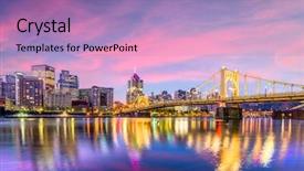  Presentation with pittsburgh - Colorful slide set enhanced with usa skyline on the allegheny backdrop and a coral colored foreground