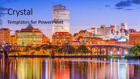  Presentation with columbus ohio usa skyline - Slide set having usa skyline on the hudson background and a  colored foreground