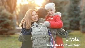  Presentation with nurse meeting a family - Colorful PPT theme enhanced with usa soldier hugging his family backdrop and a violet colored foreground