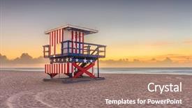  Presentation with miami beach - Colorful presentation theme enhanced with usa sunrise and life guard backdrop and a coral colored foreground