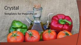  Presentation with olive oil and berries - Colorful PPT layouts enhanced with usana - olive oil and vegetables backdrop and a  colored foreground