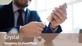  Presentation with battery - Slide deck featuring usb - businessman plugging battery charger background and a coral colored foreground